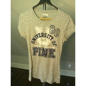 Victoria's Secret Pink T-Shirt Womens Small Grey Excellent‎ Velvet Heart Print
